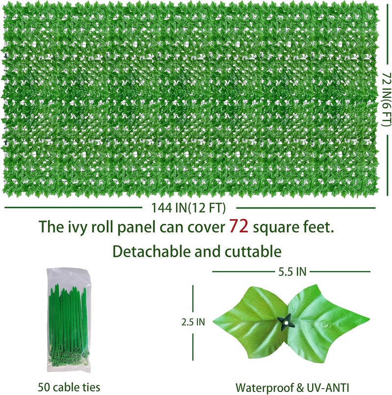 ODTORY Artificial Ivy Privacy Fence Wall Screen: 72 X144 in UV-Anti Faux Greenery Backdrop Ivy Vine Leaf Hedges Fence Panels for Patio, Balcony, Garden, Backyard Indoor Outdoor Light Green Decor - Image 2
